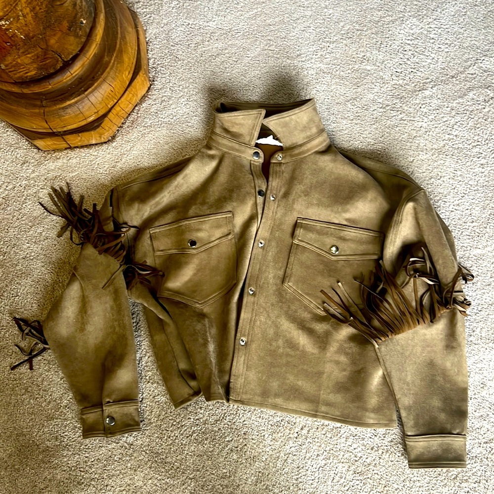 Faux Suede Fringe Jacket!
